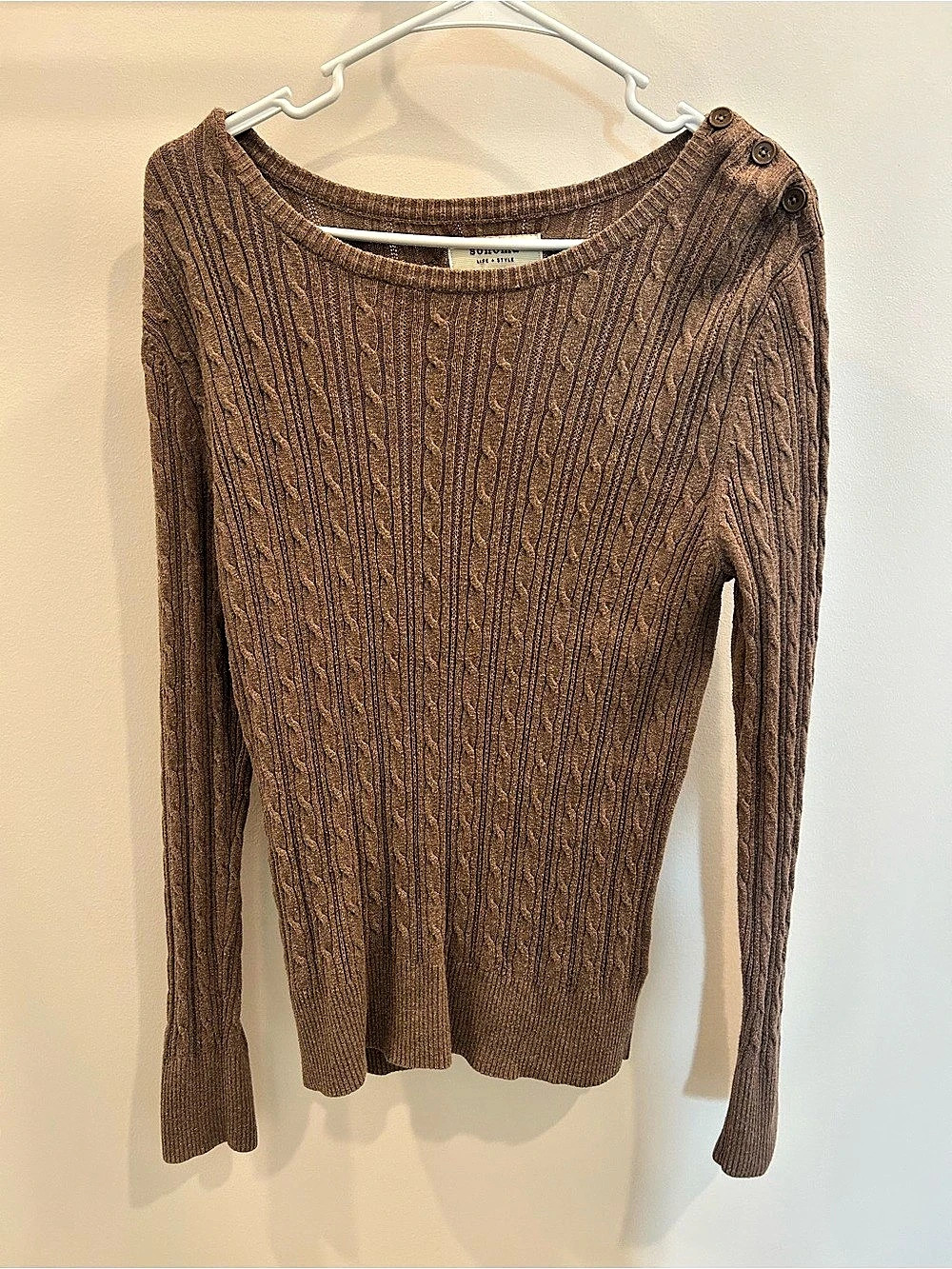 Sonoma Cable Knit Crewneck Sweater Brown Size Medium